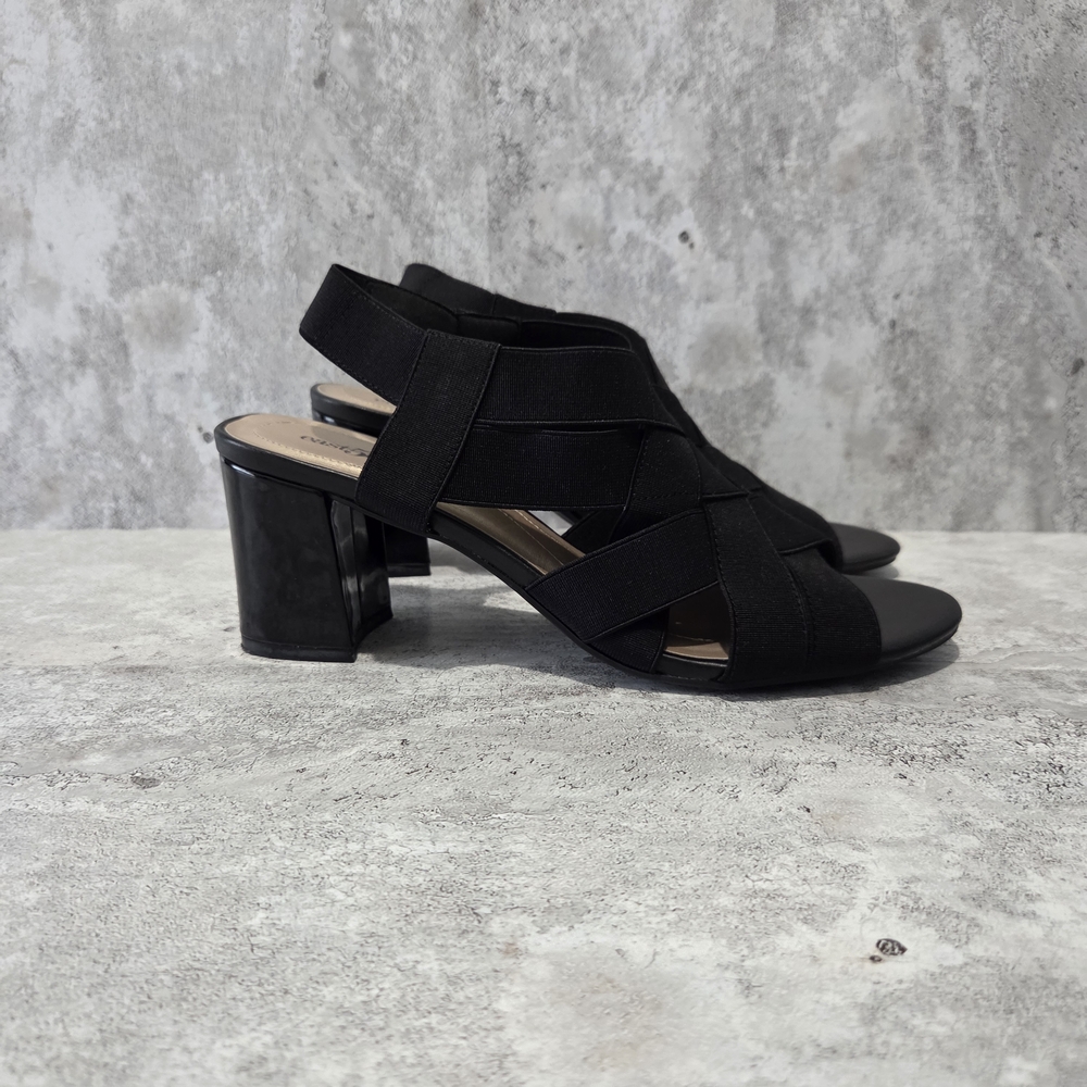 East 5th EF Needmore Black Block Heel Sandals Size 9.5M Open Toe Slingback